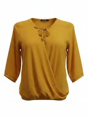 Atmosphere Women’s Mustard Yellow Lace-Up Blouse Top 3/4 Sleeve US 12 UK 16